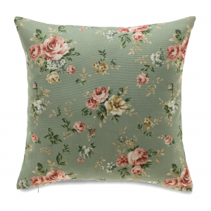 T35Pink Rose On Green Base With Feather Down Insert Pillow