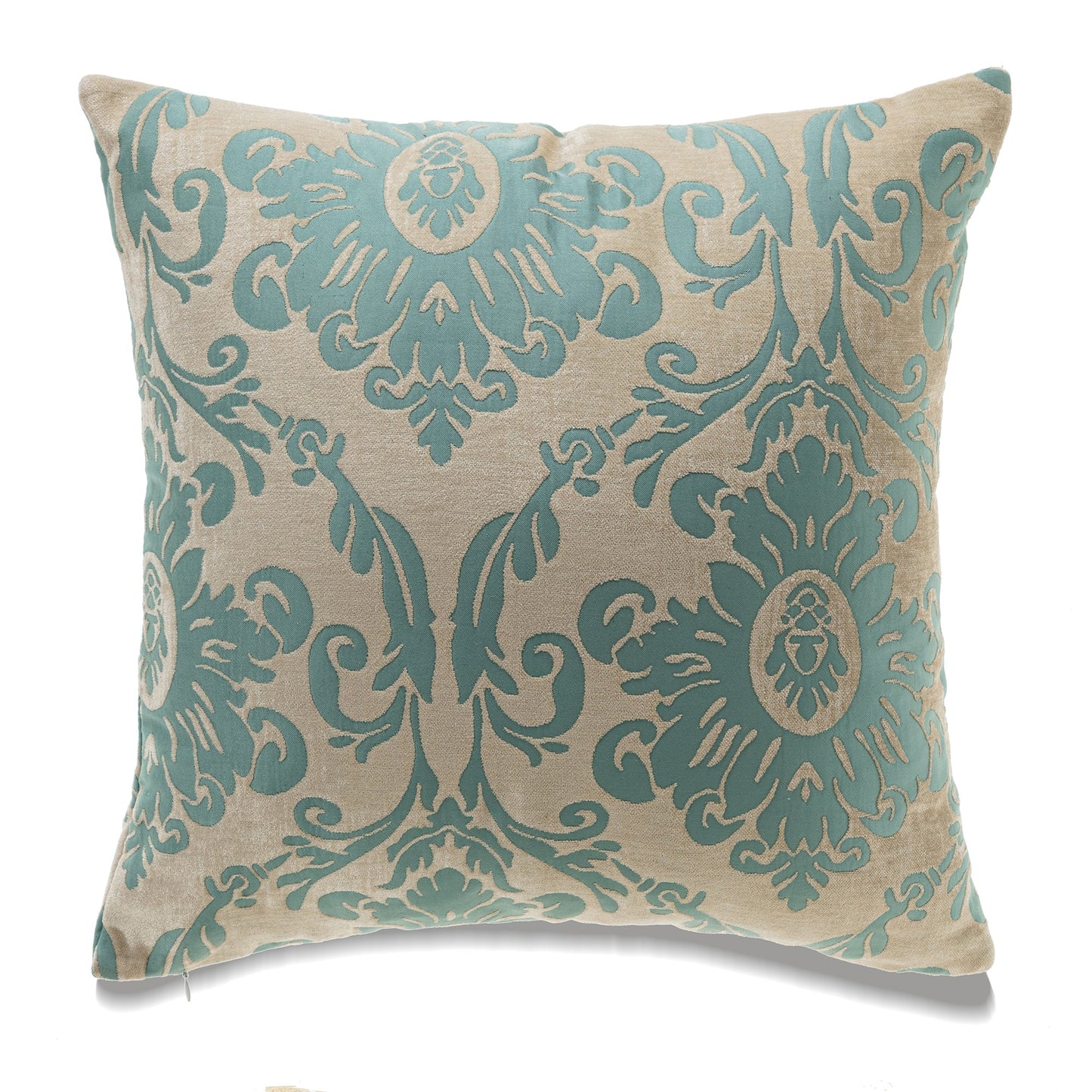 Blue Pattern On Ivory Background With Feather Down Insert Pillow