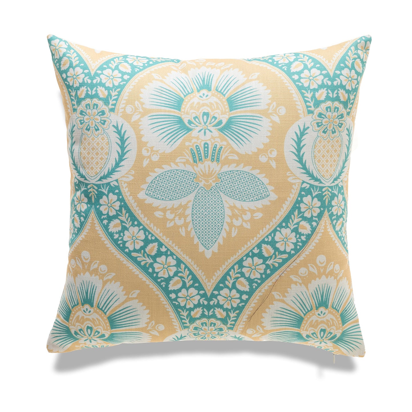 Blue Floral Patterns On Yellow With Feather Down Insert Pillow