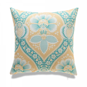 Blue Floral Patterns On Yellow With Feather Down Insert Pillow