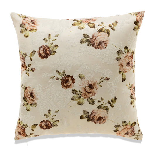 Muted Tone Textured Rose Pattern With Feather Down Insert Pillow