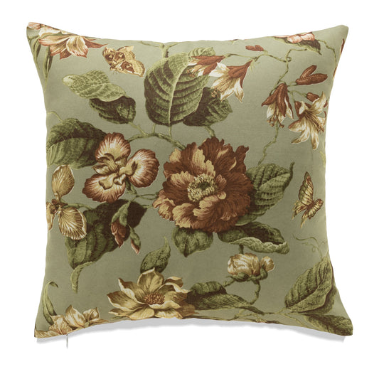 Brown Florals On Green With Feather Down Insert Pillow