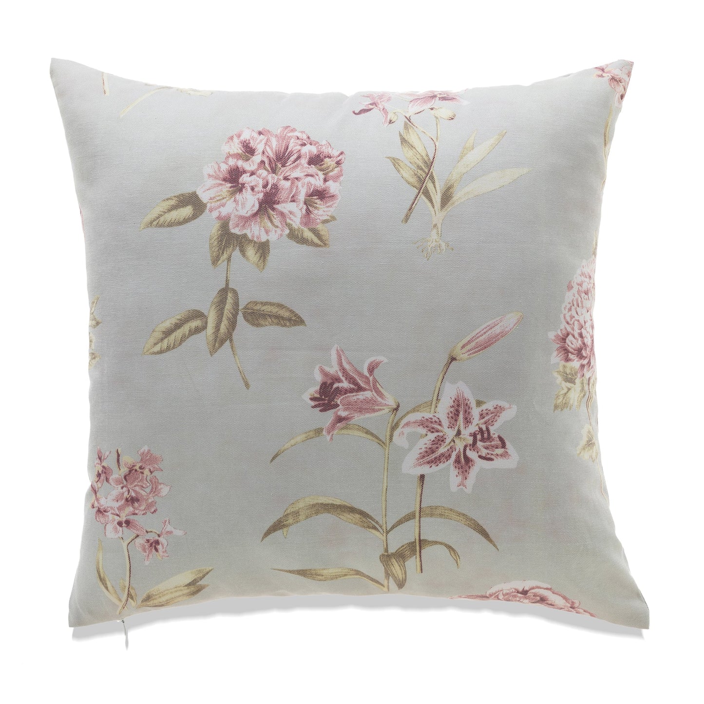 Pink And White Flowers On Light Blue With Feather Down Insert Pillow