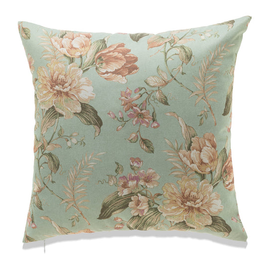 Pink And White Flowers On Light Green With Feather Down Insert Pillow