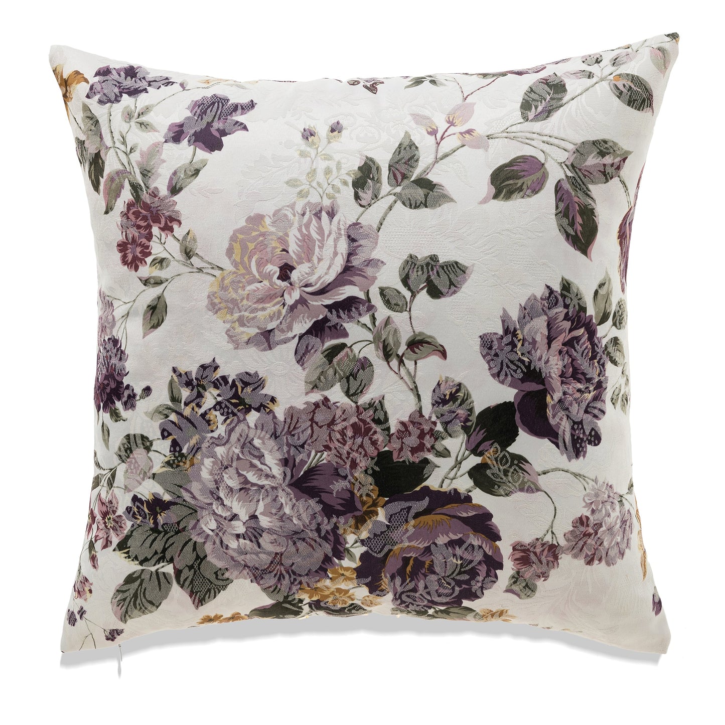 Purples And Grays Floral Pattern On White With Feather Down Insert Pillow