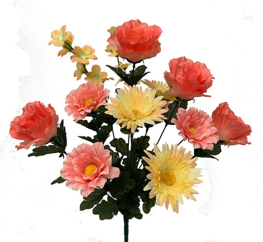 Coral And Yellows Rose And Gerbera Daisies Bunch Artificial Flower