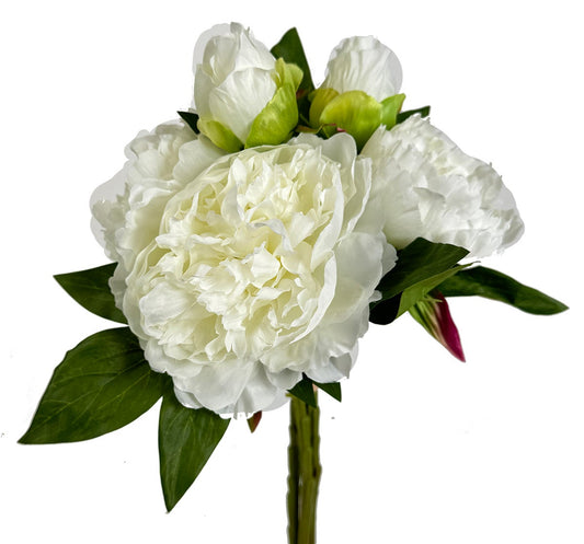 Creamy White Raffia Tied Peony Bouquet Artificial Flower