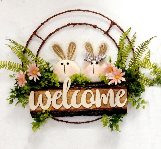 Welcome Bunnies In Spring Greenery Wreath