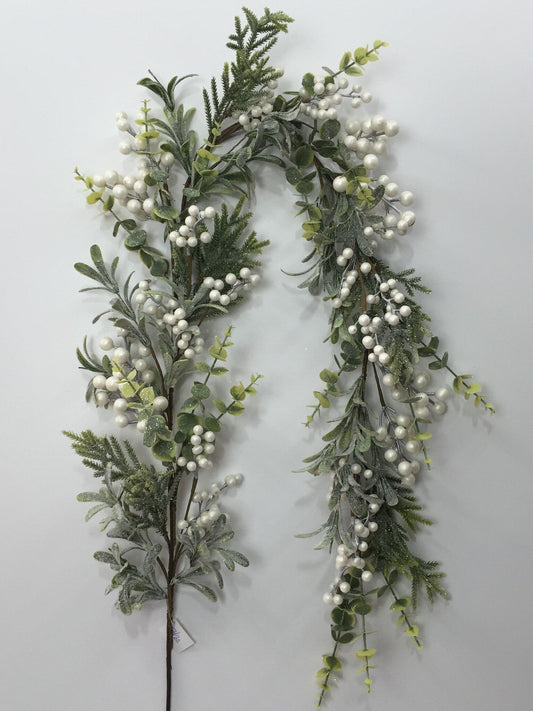 Frosted Greens And White Berries Garland