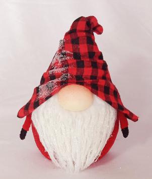 Gnome In Red And Black Buffalo Check Hat Figurine