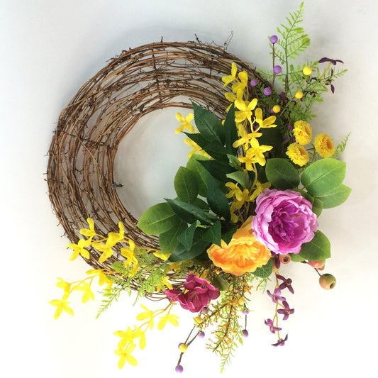 Spring Flowers On Wicker Wreath