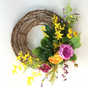 Spring Flowers On Wicker Wreath