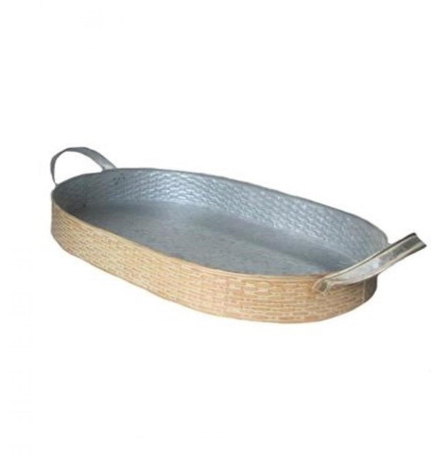 Set Of 2 Oval Basket Weave Look Metal With Handles Trays