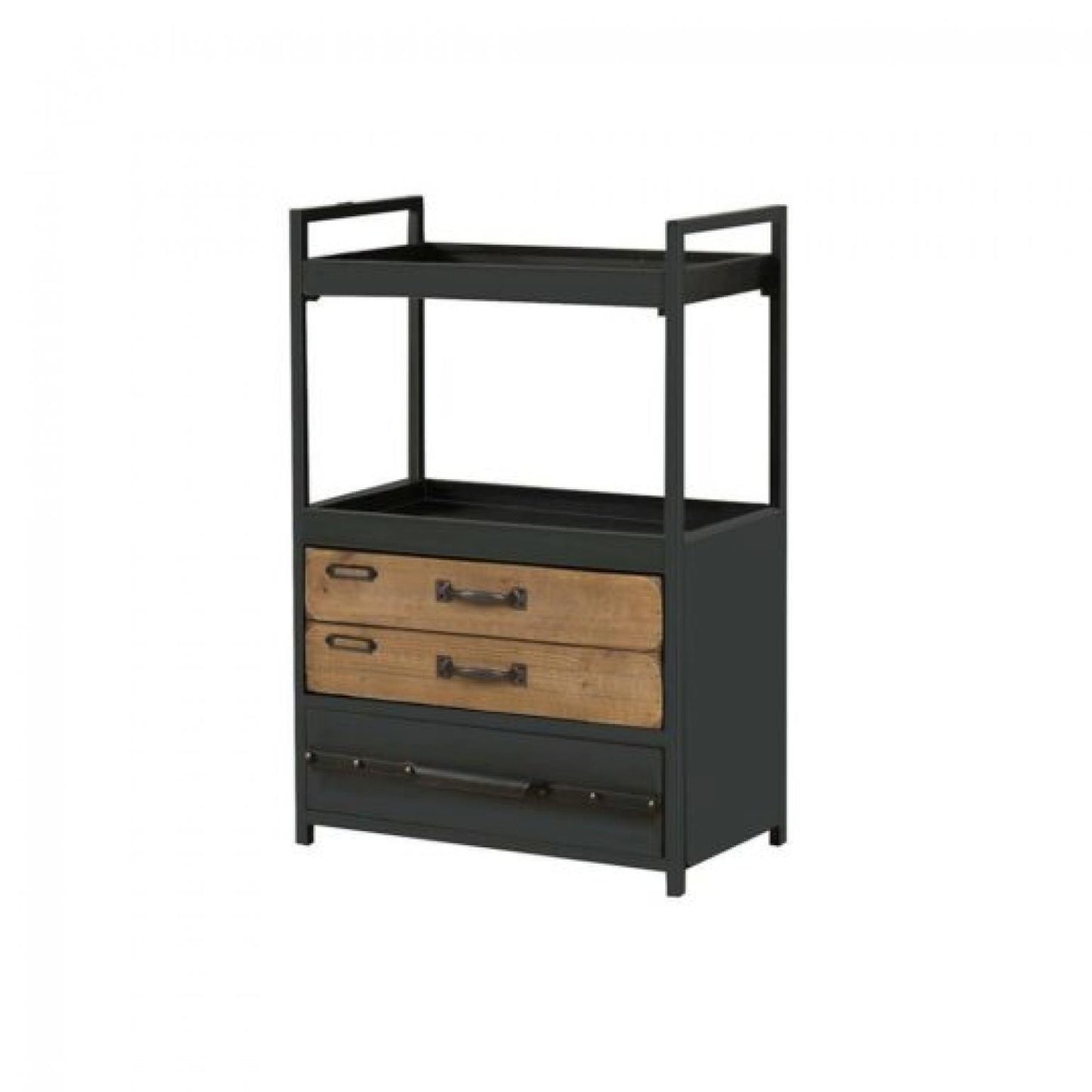 Black Metal Frame And Drawer With 2 Wooden Drawers Serving Cart