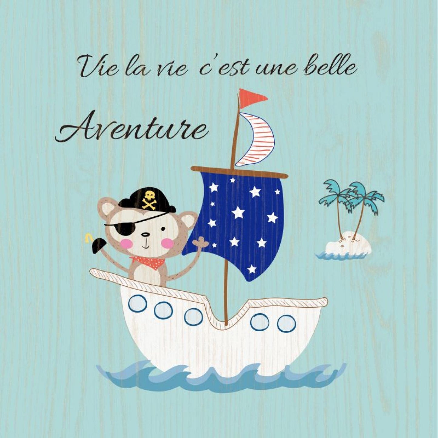 French Text- Vie La Vie C'Est Une Belle Aventure With Pirate Monkey In A Ship Sign