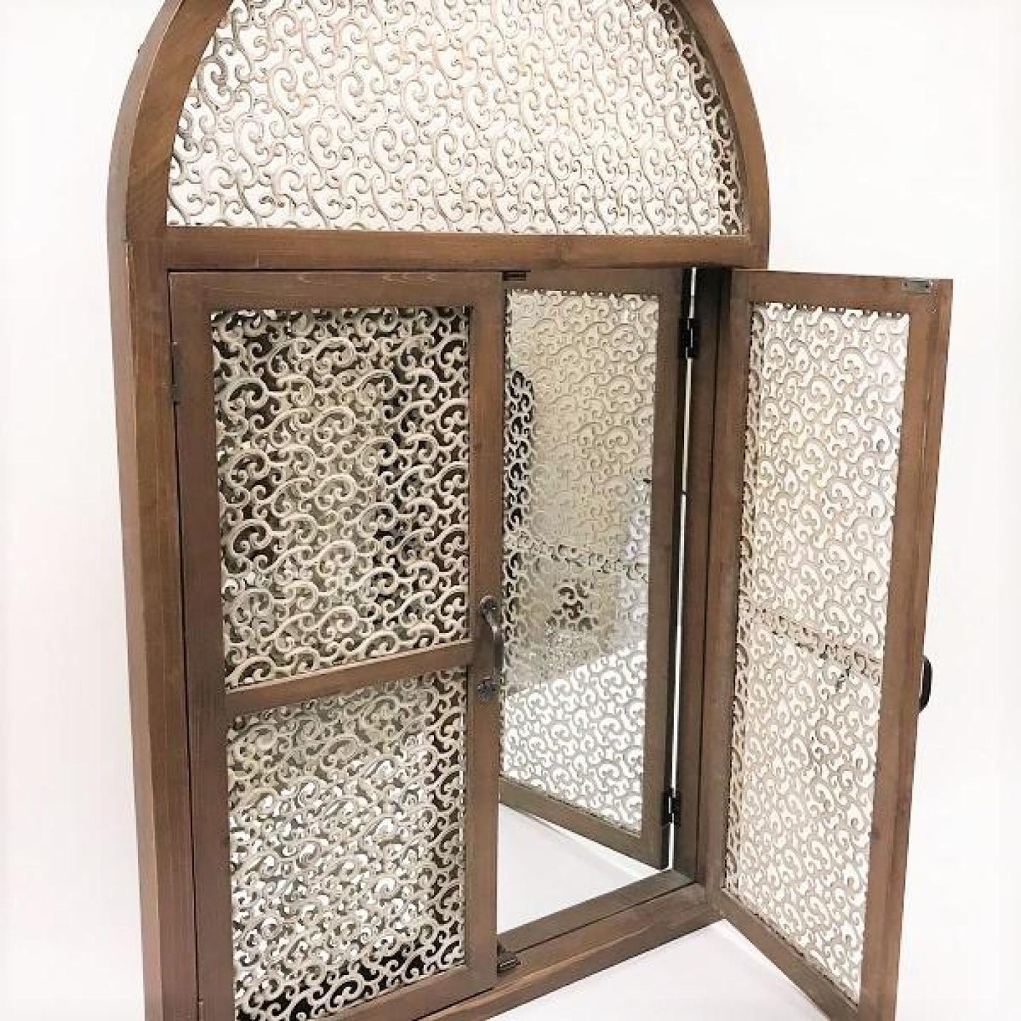 Wooden Frame With Ornate Metal Inset Doors Wall Mirror