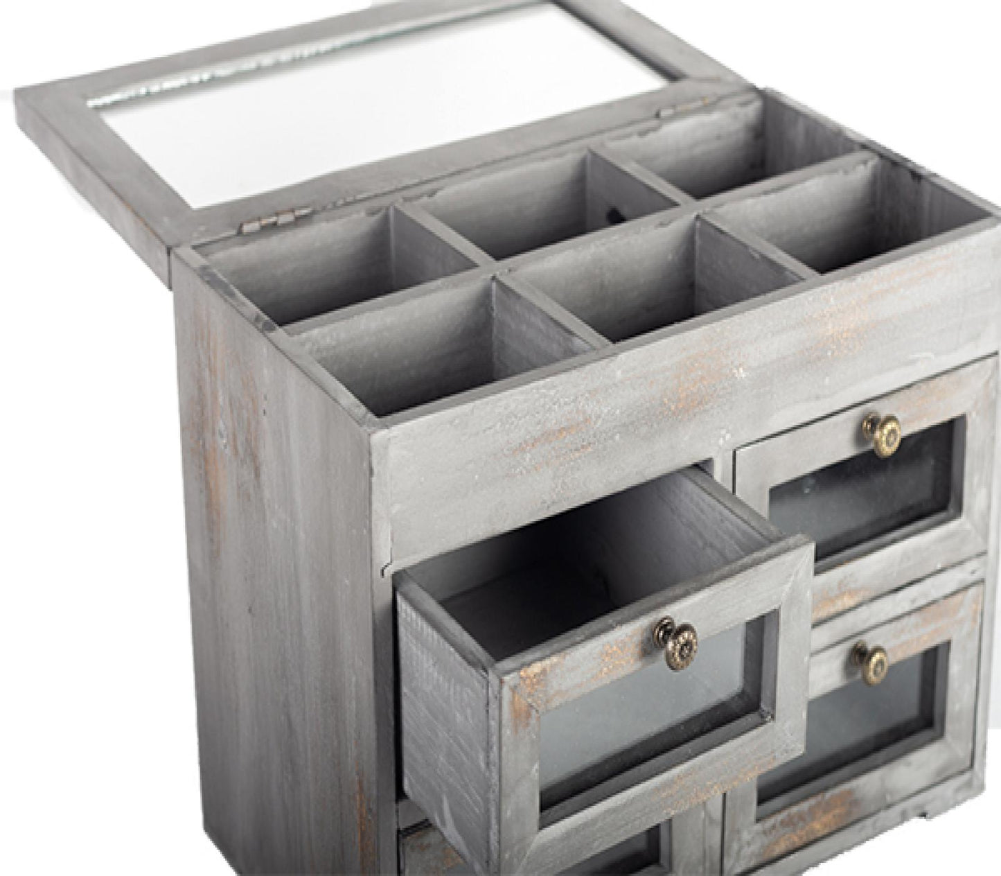 Washed Gray With Glass Top Jewellery Box