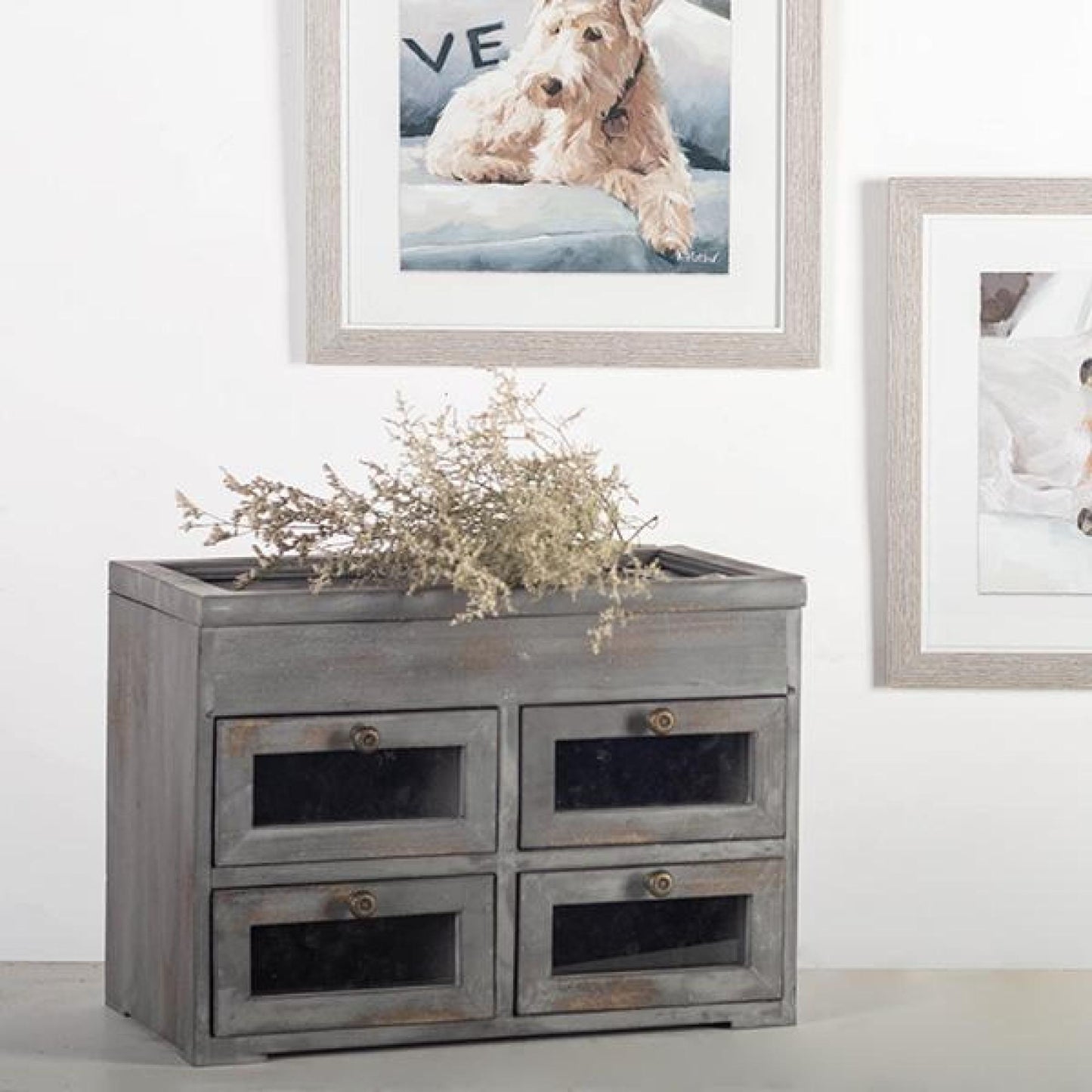 Washed Gray With Glass Top Jewellery Box