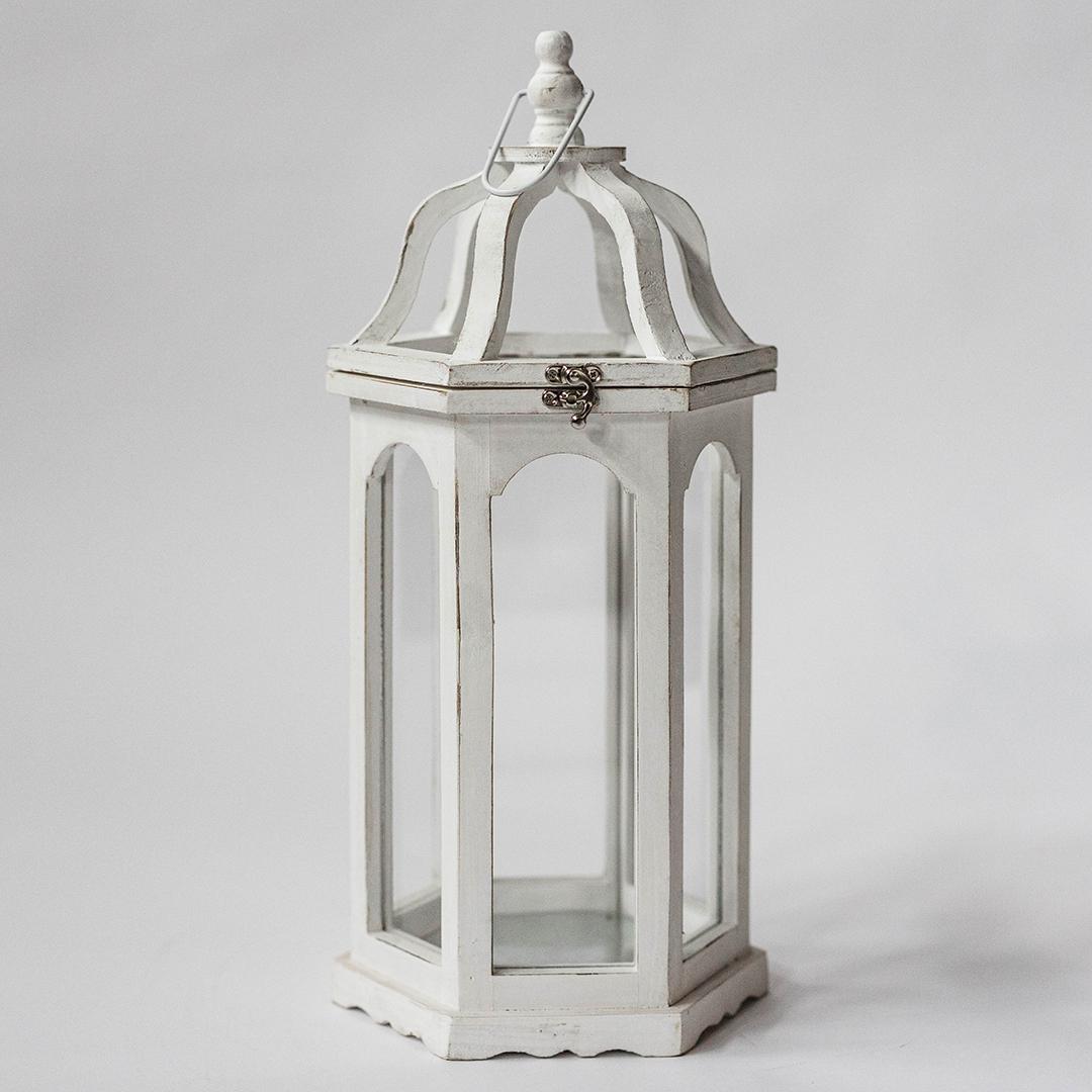 Wooden Hexagon Shape With Glass Walls Lantern