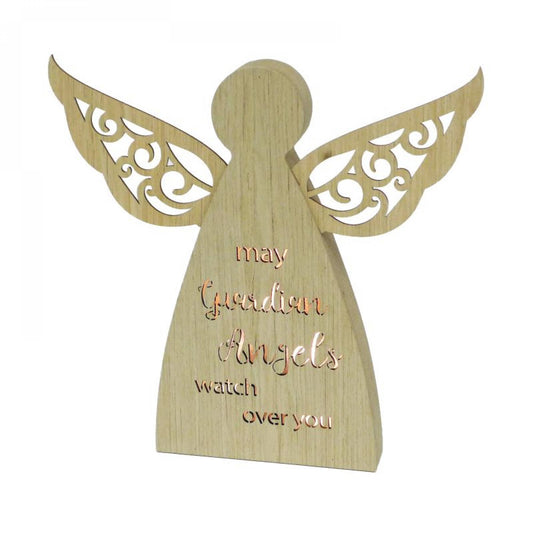 Led Lit Winged Angel With Text - May Guardian Angels Watch Over You Block Sign