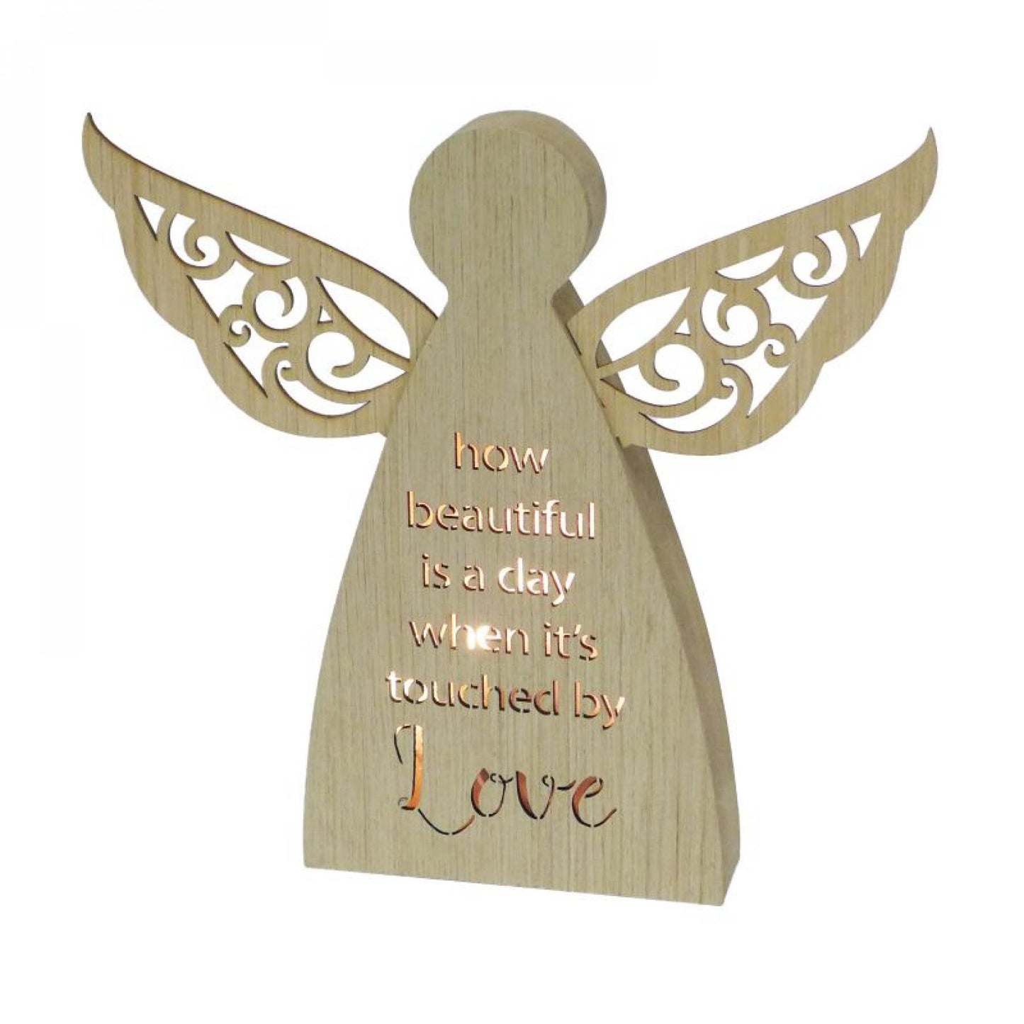 Led Light Winged Angel-How Beautiful Is A Day When It'S Touched By Love Block Sign