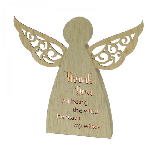 Led Lit Winged Angel With Text - Wind Beneath My Wings Block Sign