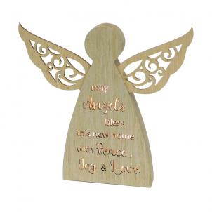 Led Lit Winged Angel With Text - Angels Peace, Love & Joy Block Sign