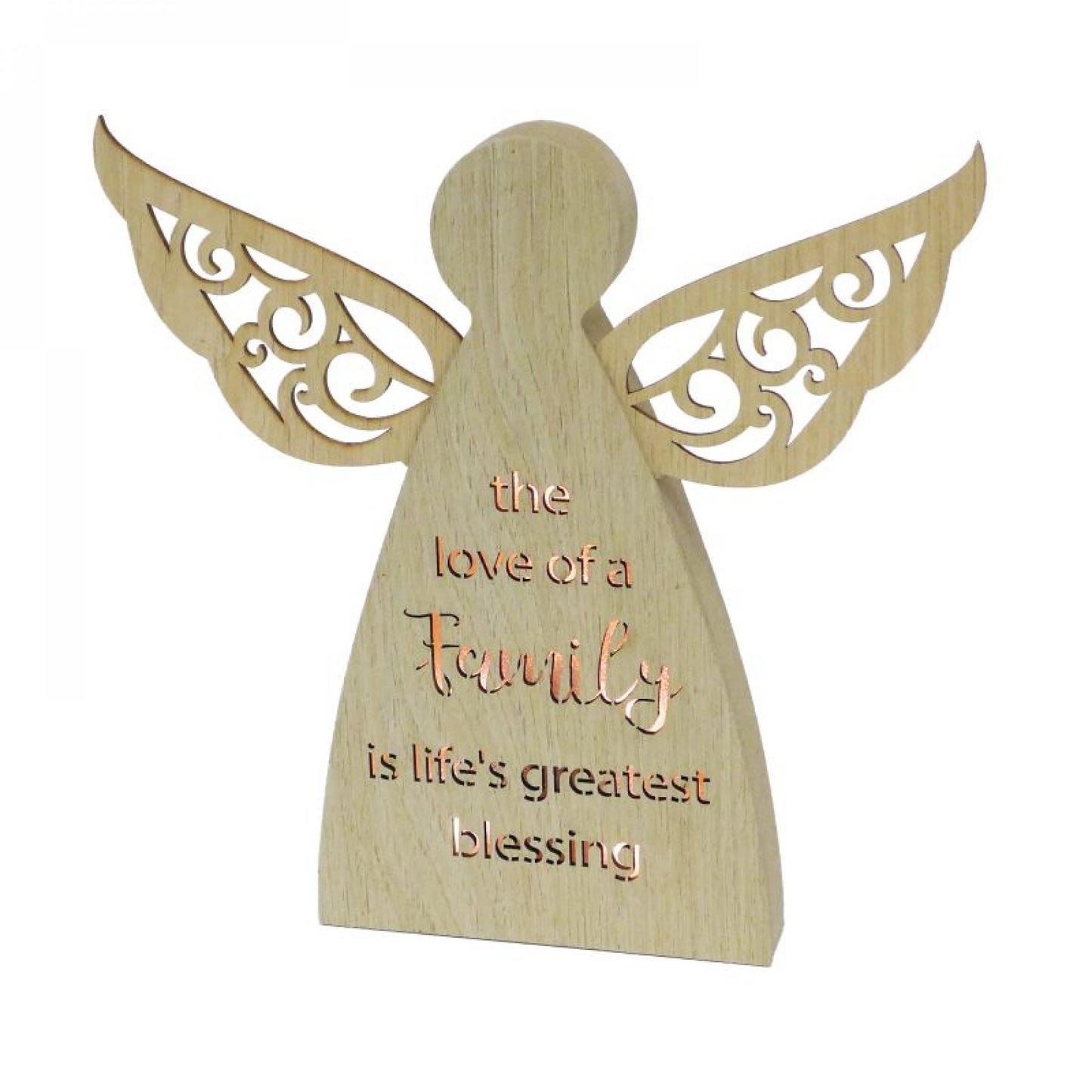 Led Lit Winged Angel With Text - Family Love Block Sign