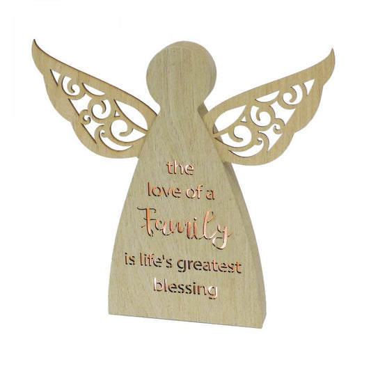 Led Lit Winged Angel With Text - Family Love Block Sign