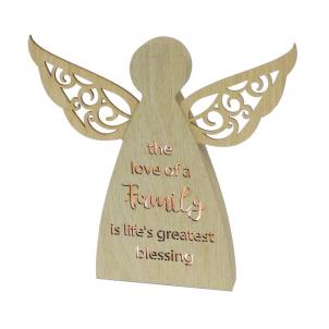 Led Lit Winged Angel With Text - Family Love Block Sign