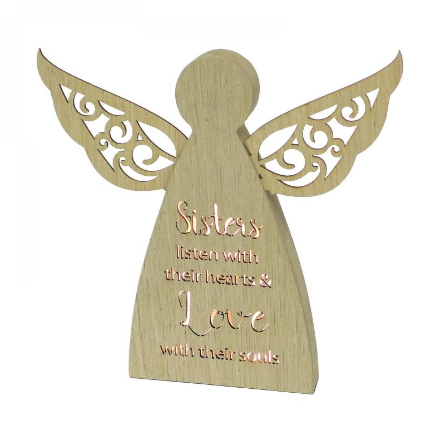 Led Lit Winged Angel With Text - Sisters Block Sign