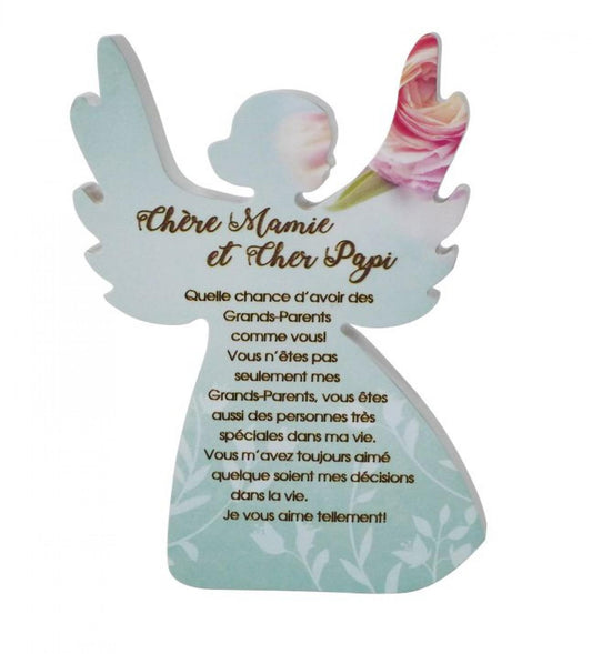 Angel With French Text- Chère Mamie Et Cher Papi Figurine