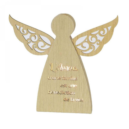 Led Lit Angel With French Text- Amour D'Une Famille Figurine