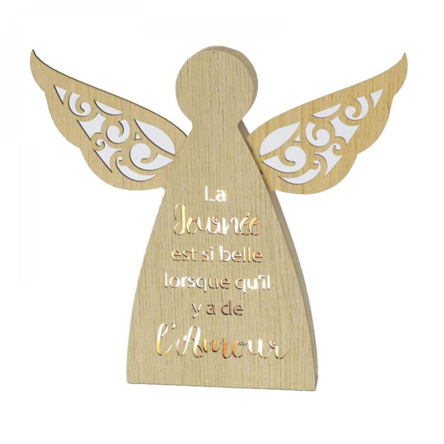 Led Lit Angel With French Text- Amour Figurine