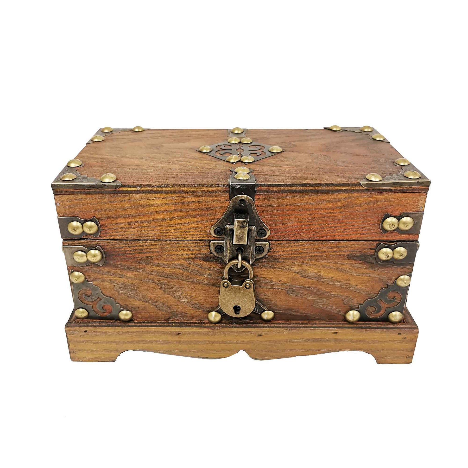 Wood With Metal Accents And Lock And Key Small Treasure Chest