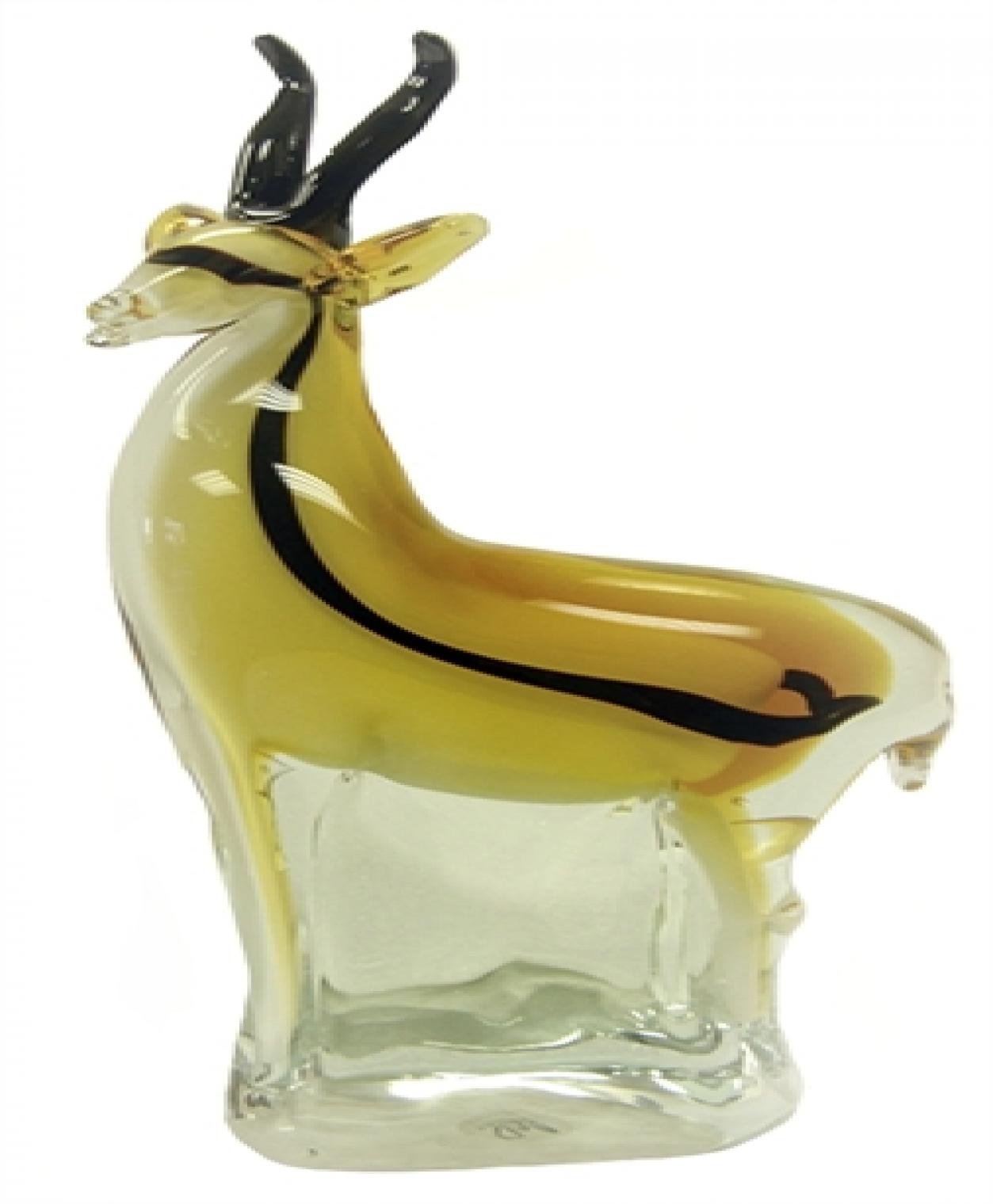 Brown And White Gazelle On Clear Base Glass Figurine