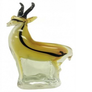 Brown And White Gazelle On Clear Base Glass Figurine