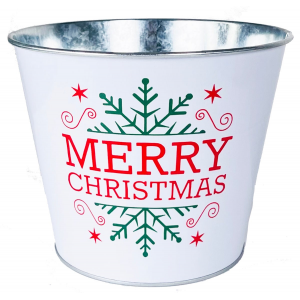 Merry Christmas Printed Metal Pot Planter