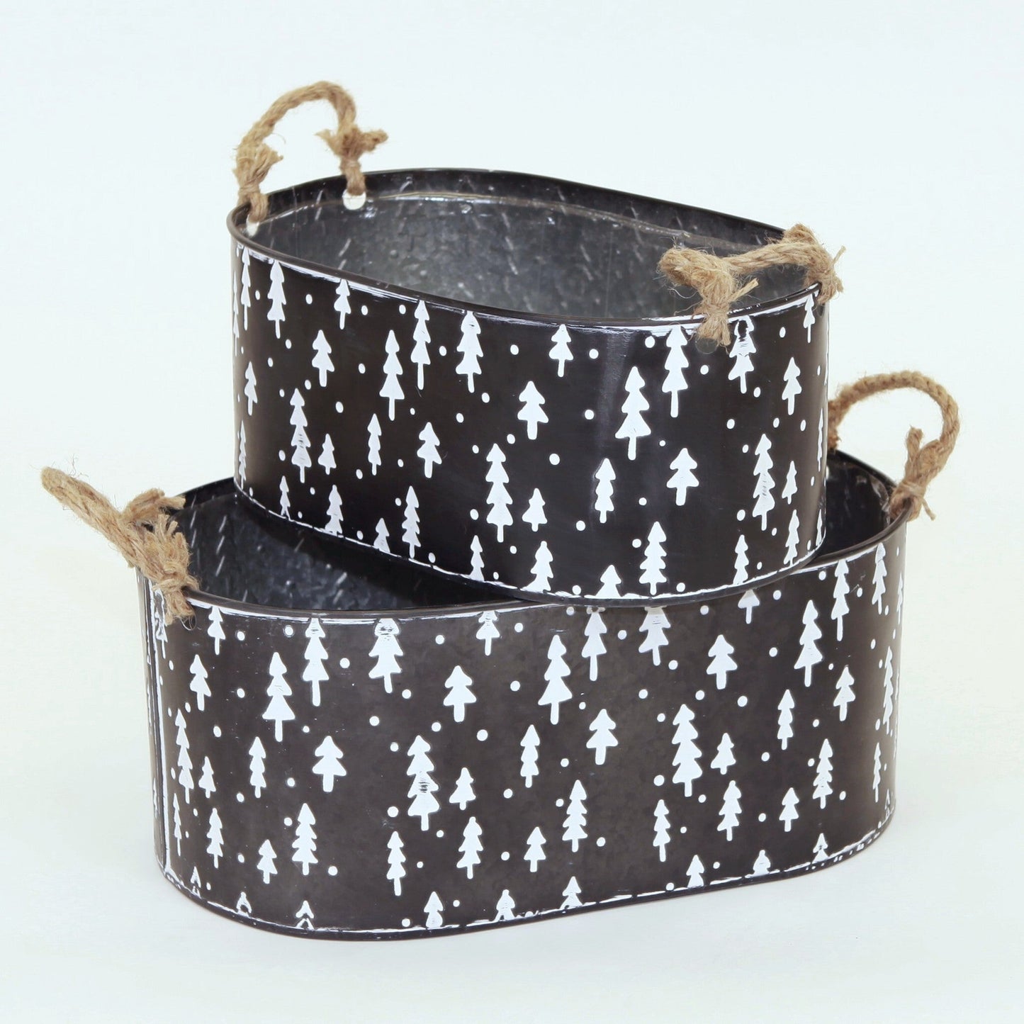 Set Of 2 Rope Handles On Black With White Trees Bucket