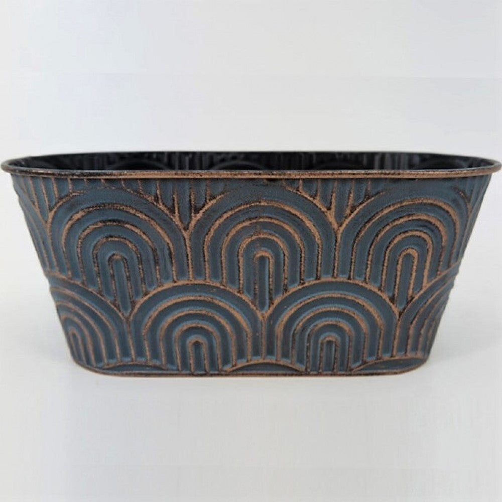 Metal Antiqued Copper Look With Round Lines Planter