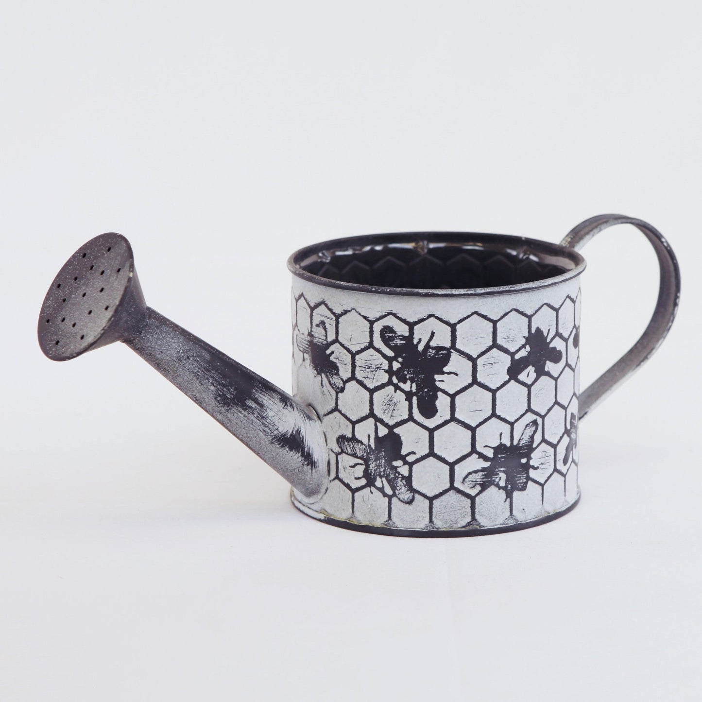 Whitewash Honey Comb With Black Bees Metal Watering Can