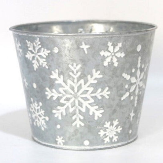 White Snowflakes On Metal Planter