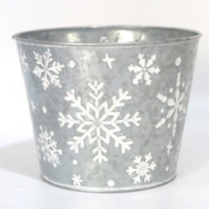 White Snowflakes On Metal Planter