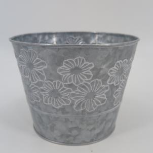 White Daisies On Metal Bucket Shaped Planter