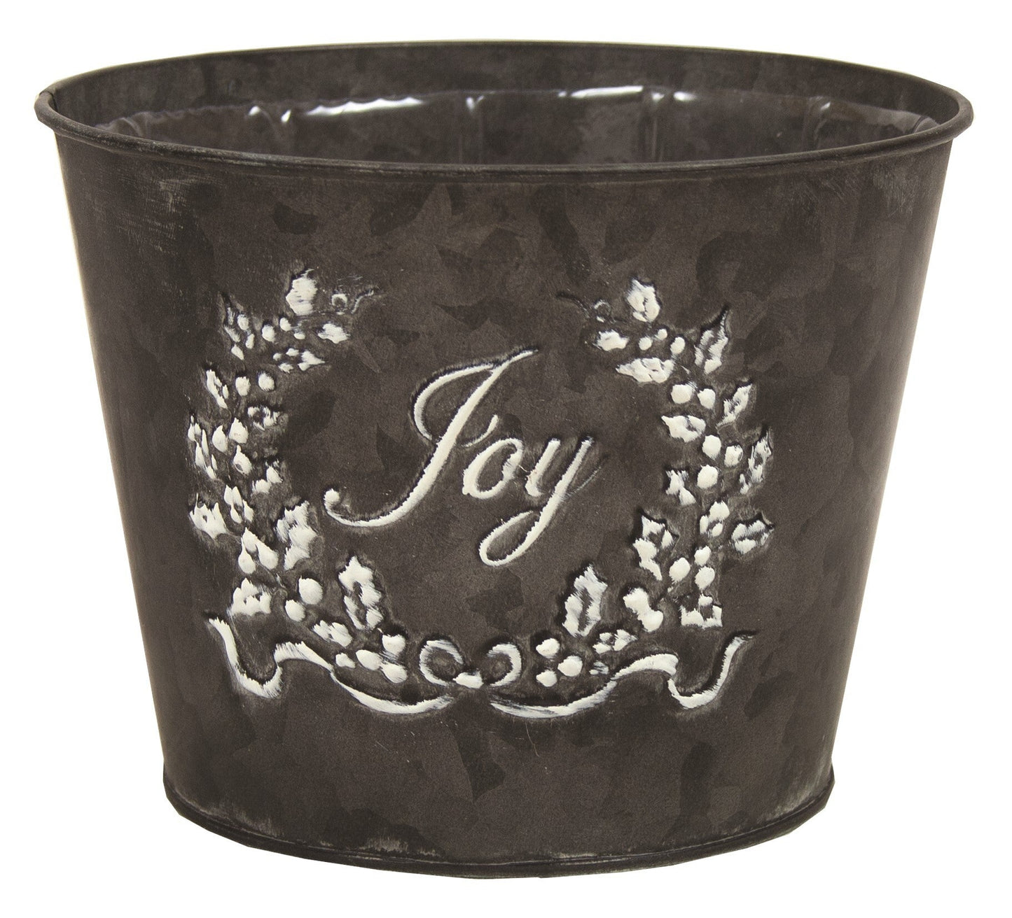 Blackwash With White Joy And Leaves Pattern Planter