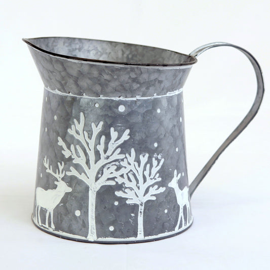 Silver With White Trees And Deer Metal Watering Can