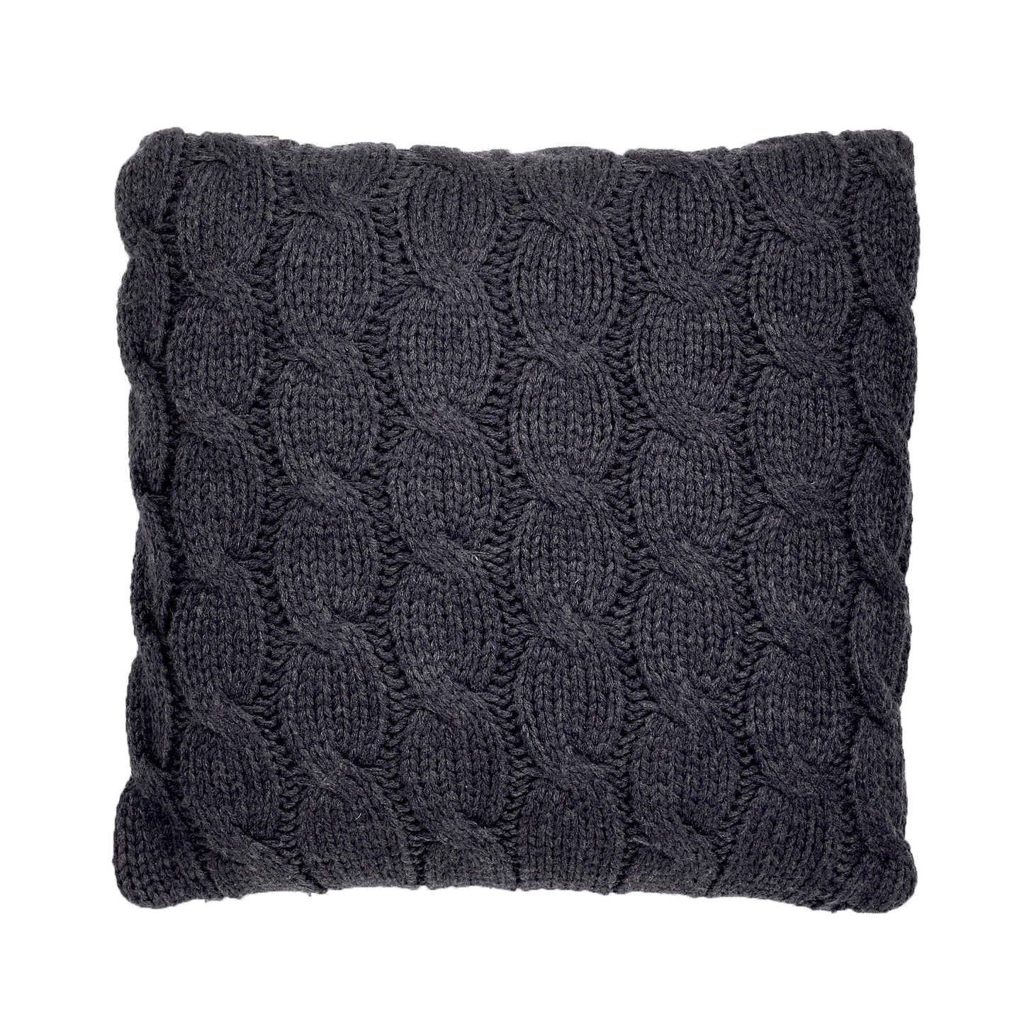 Dark Heather Cable Knit With Feather Down Insert Pillow