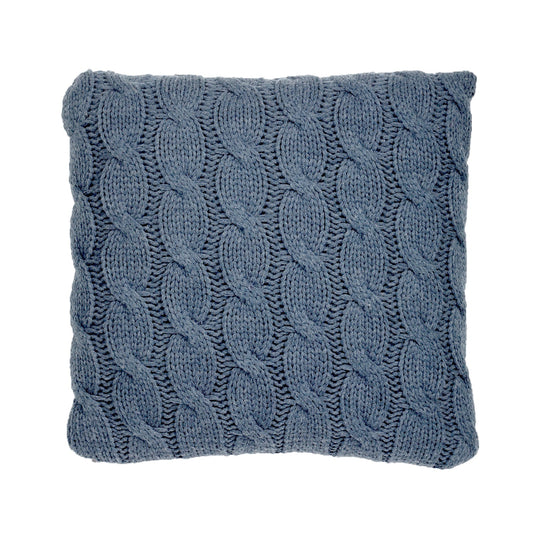 Indigo Blue Cable Knit With Feather Down Insert Euro Pillow