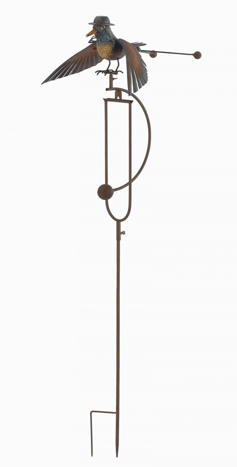 Rocking Winged Bird Wearing A Hat Garden Stake