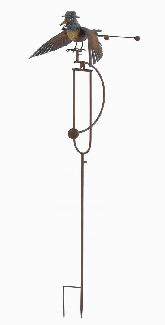 Rocking Winged Bird Wearing A Hat Garden Stake